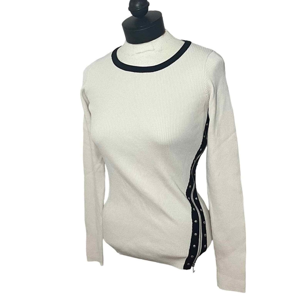 ZARA white ribbed shirt asymmetrical‎ zipper studs medium M